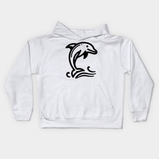 Stick Figure of a Dolphin in Black Ink Kids Hoodie